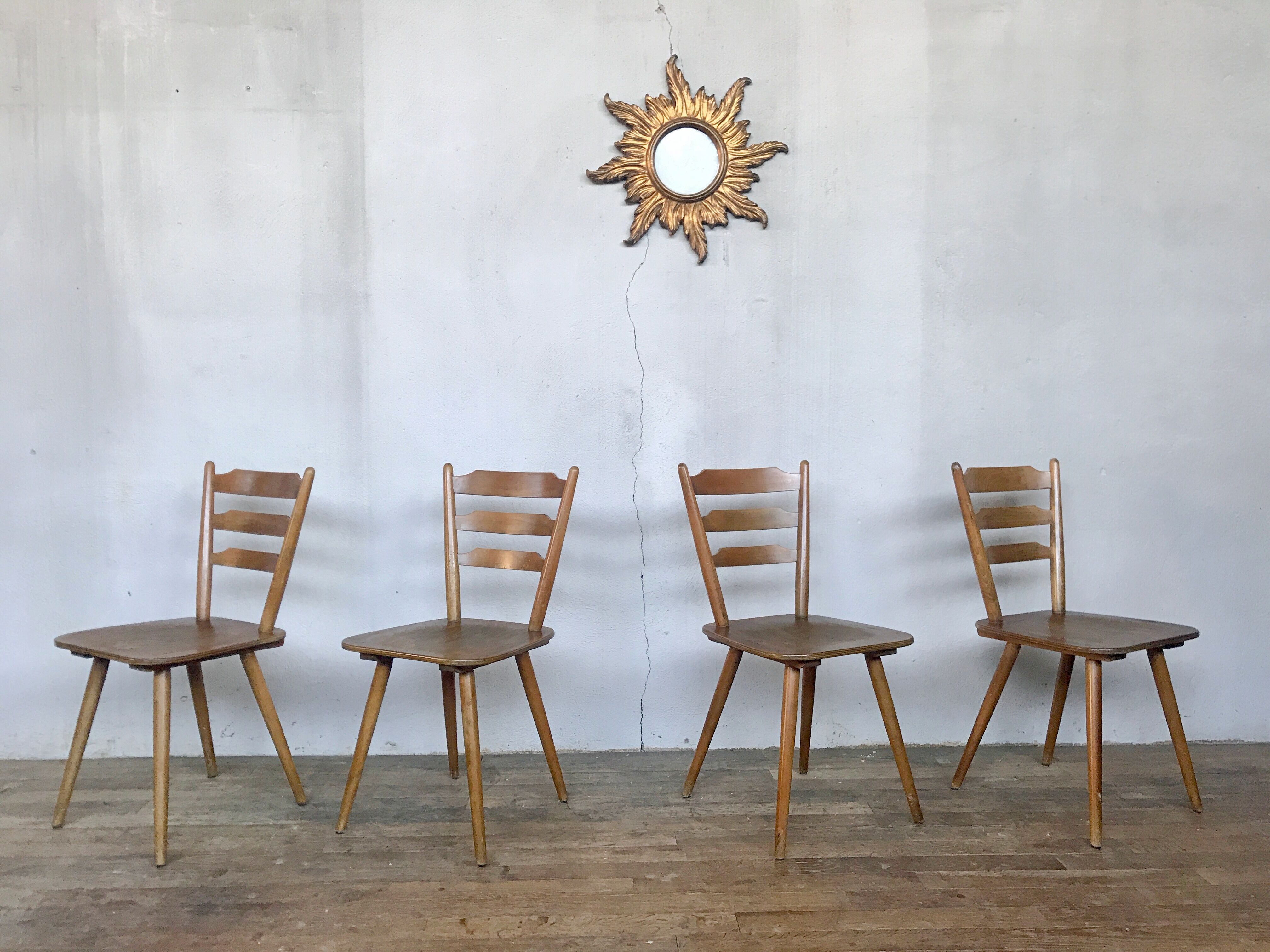 Series of 4 Scandinavian chairs or vintage wooden bistro