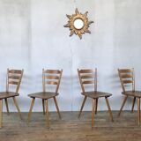 Series of 4 Scandinavian chairs or vintage wooden bistro