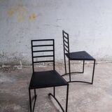 Set of 4 Black Steel Dining Chairs with Black Faux-Leather Seats — Minimalist Geometric Design