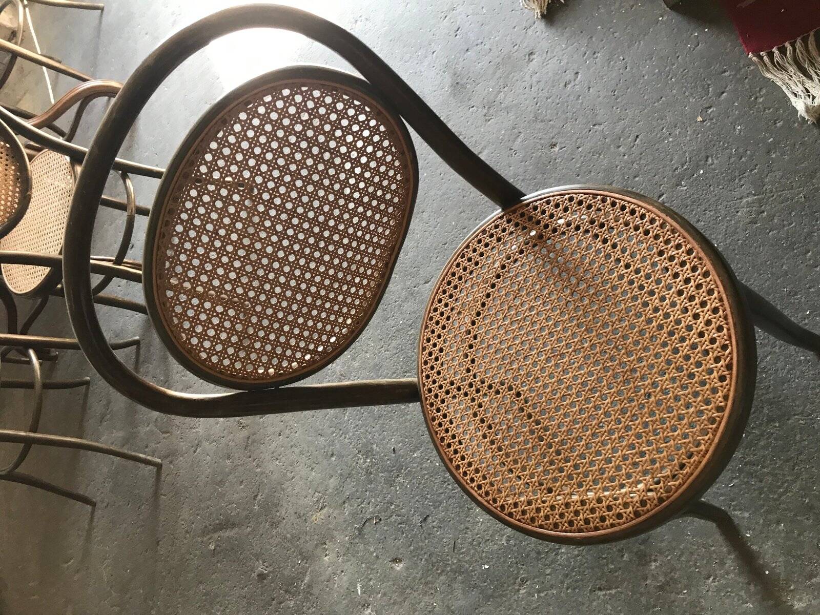 Brown Scandinavian wooden and cane set: 1960s table + 6 chairs (set of 7)