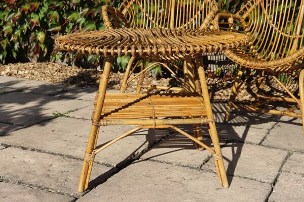 Salon de jardin en rotin et bambou attribué à Franco Albini, Italie 1960