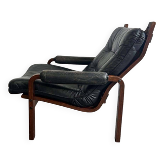 Chaise longue / fauteuil / monoplace en cuir vintage