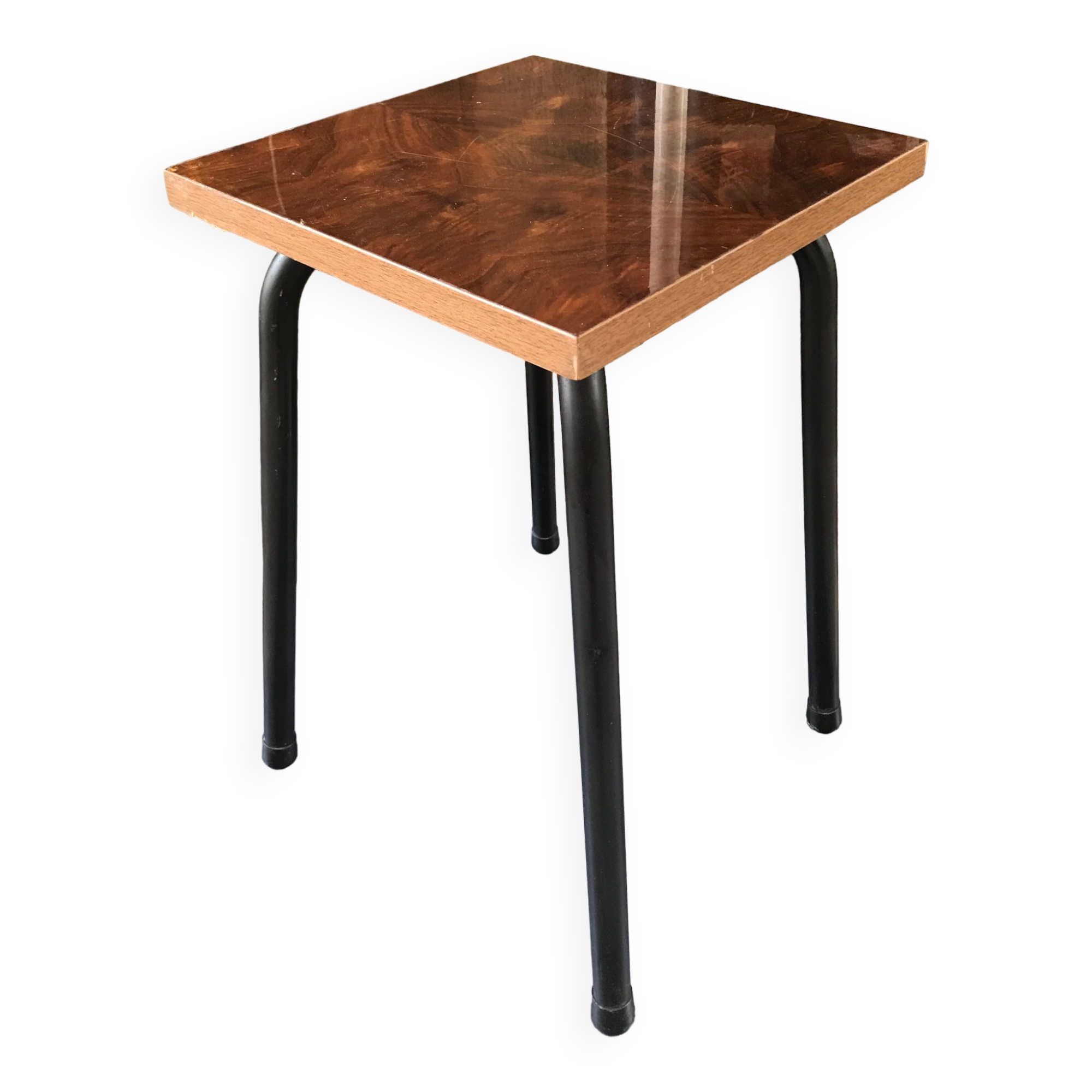 Tabouret vintage assise Formica faux bois