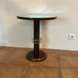 Vintage pedestal table design mirror glass and brass