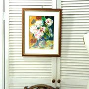 Framed floral oil painting, peony vase