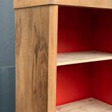 Vintage glass-fronted cabinet, raw wood, 1950s