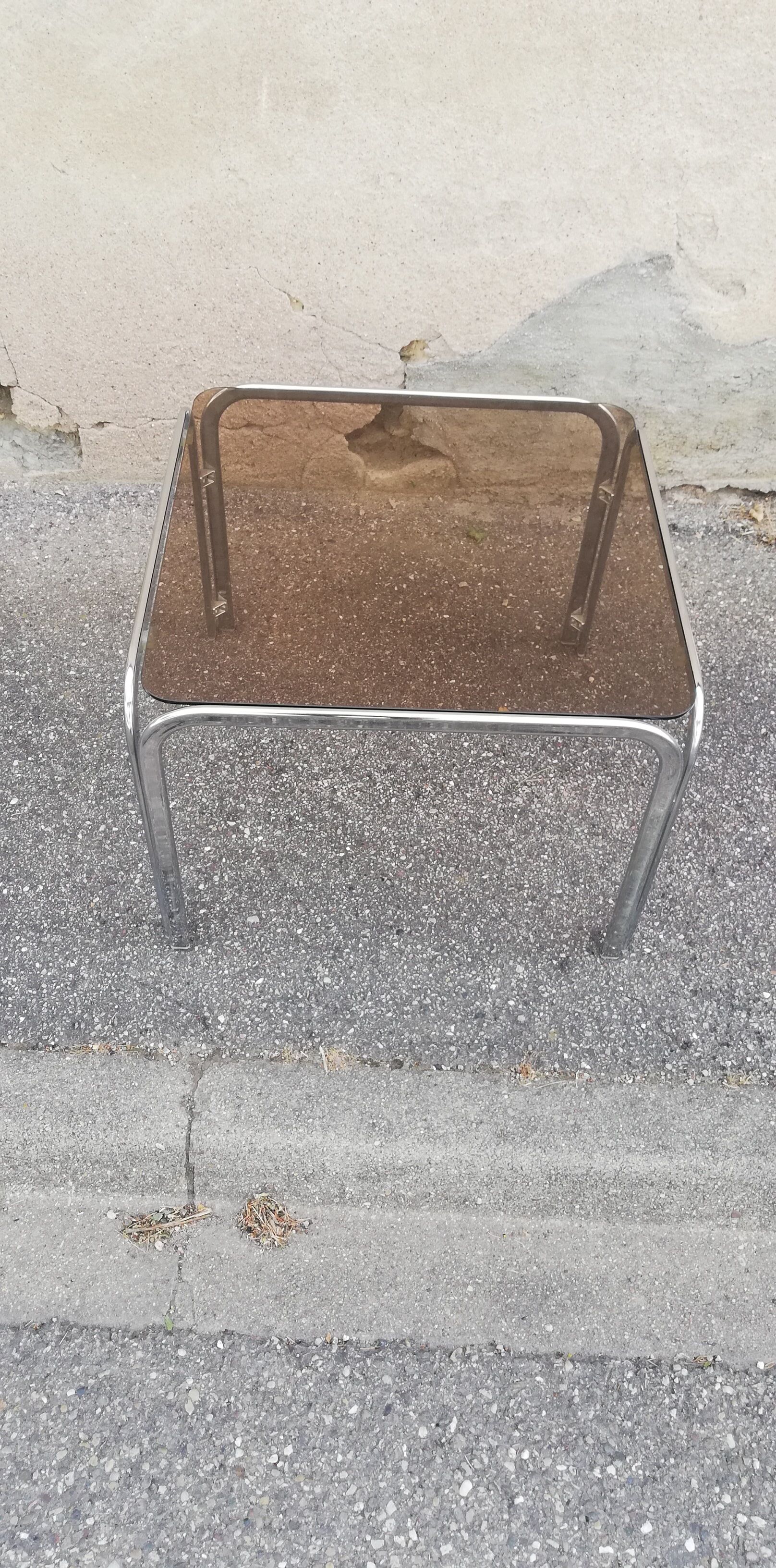 Vintage coffee table chrome and smoked glass