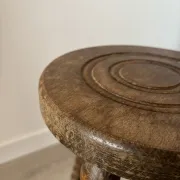 Antique tripod stool, solid wood, turned wood.