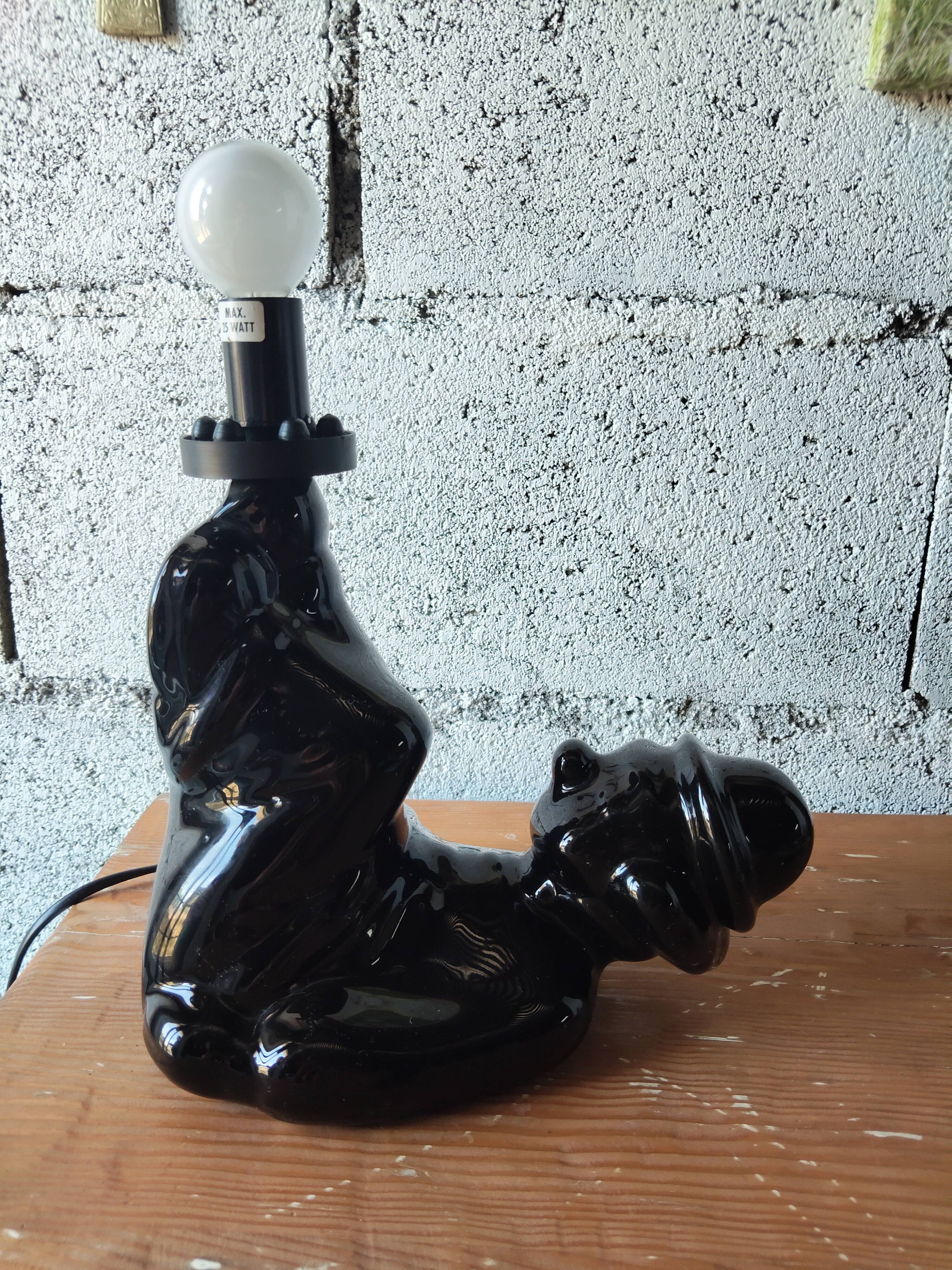 Vintage black ceramic lamp – Reclining clown – Made in Holland