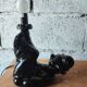 Vintage black ceramic lamp – Reclining clown – Made in Holland