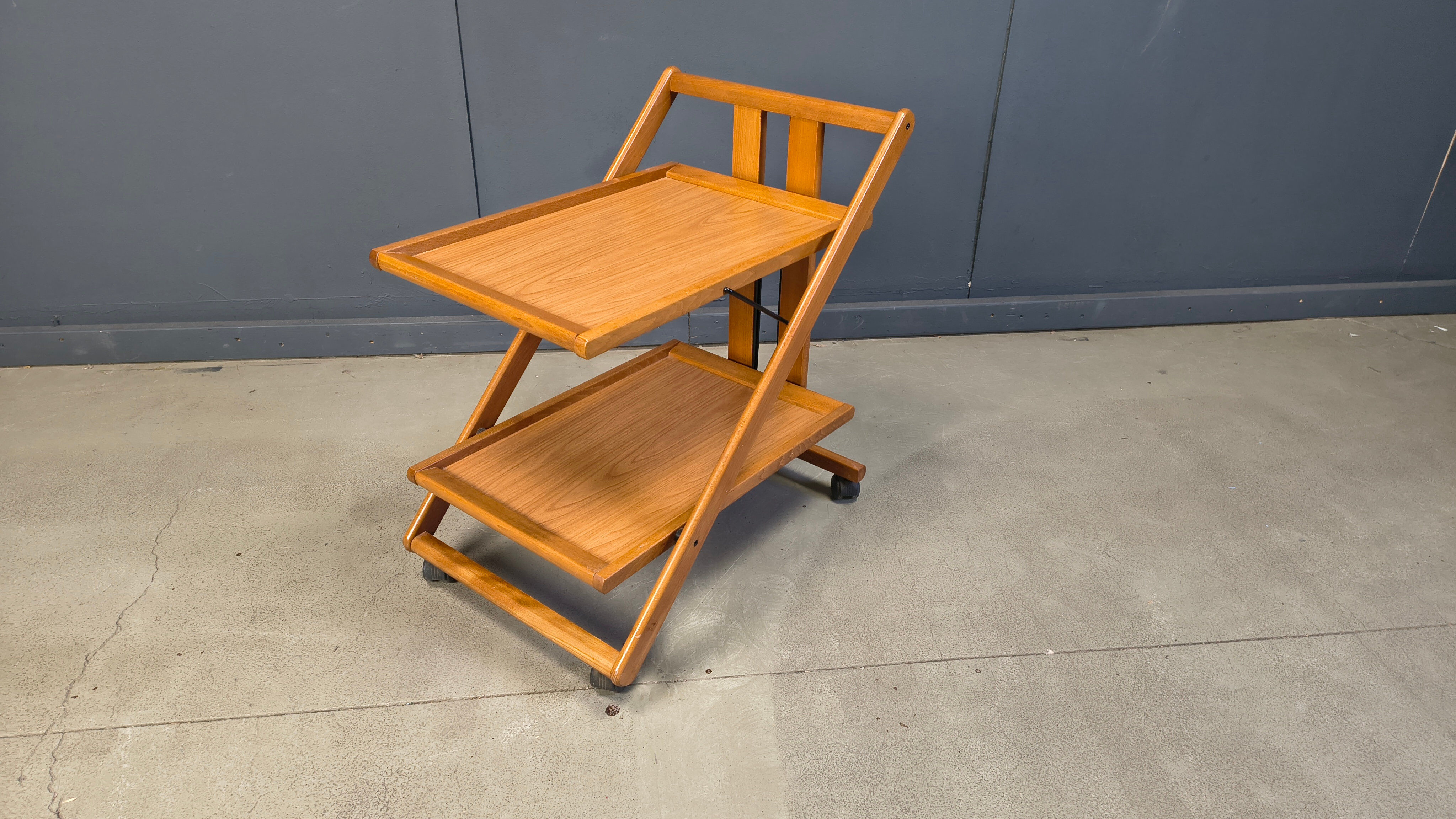 Vintage Italian foldable wooden serving cart, 1980s