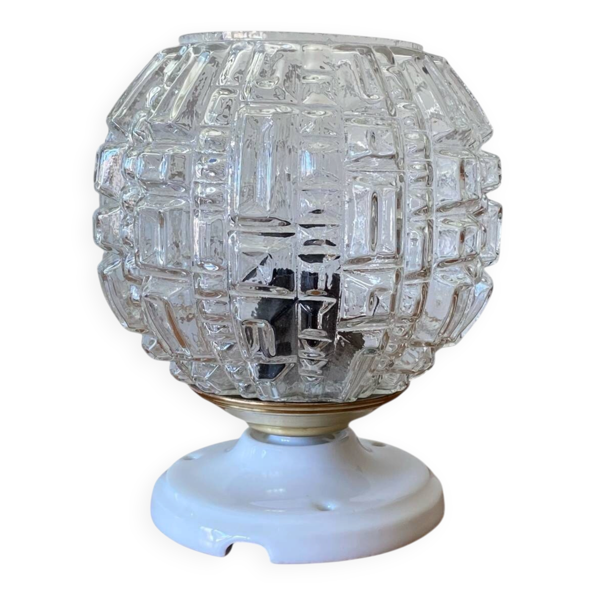Ceiling light or globe wall light, moulded glass, 14 cm, porcelain rose.