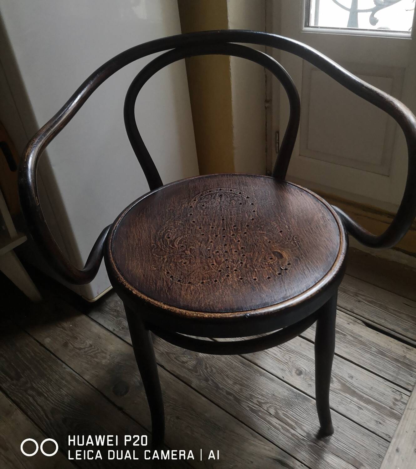 Curved wooden office armchair, Konh edition in Austria