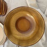 large vintage salad bowl in smoked and amber glass, France 1970