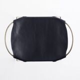 Contemporary Kitchen Counter Barstool Old Silver Steel & Navy Blue Leather