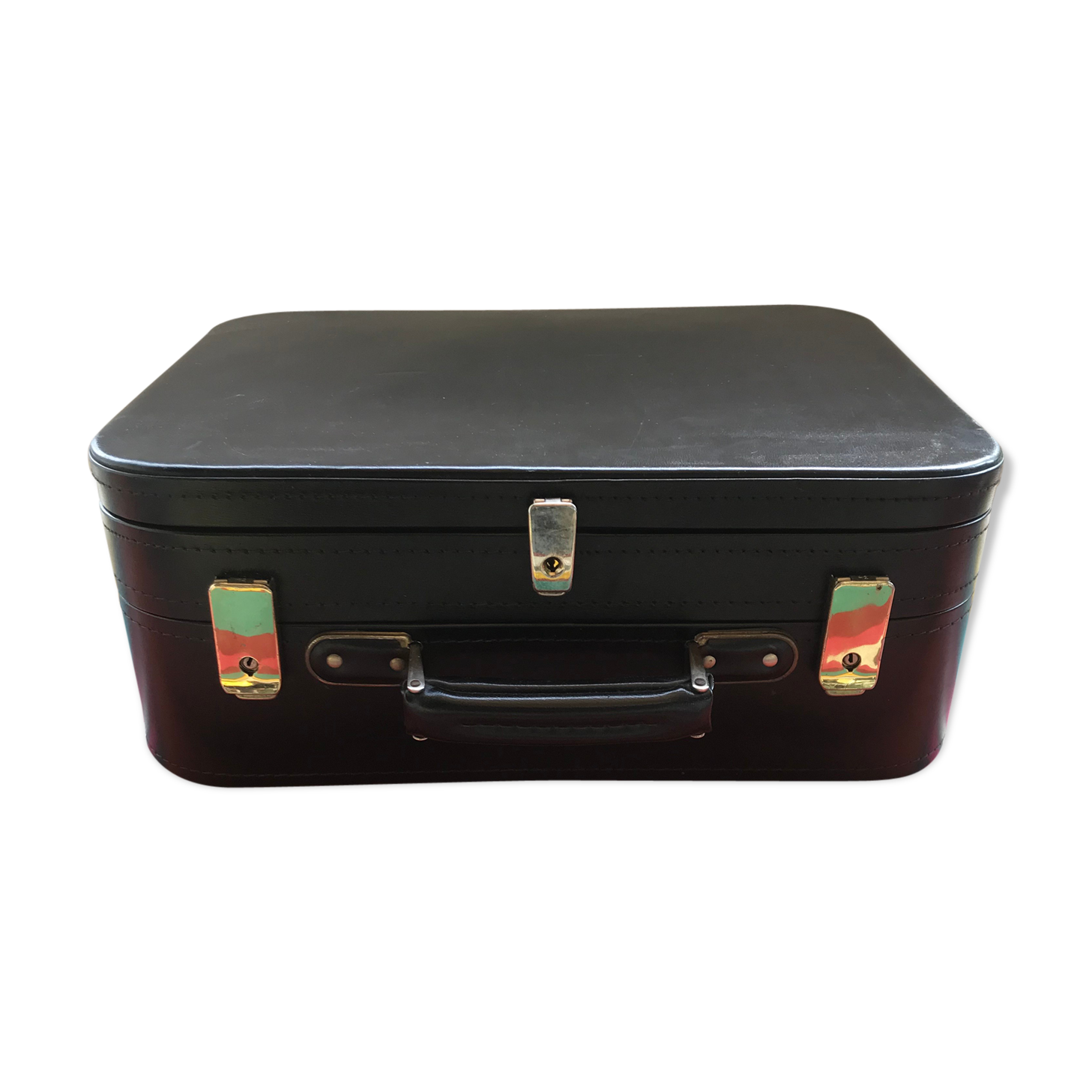 Former Travel Trunk Case - Necessary To Travel Rare Black Leather Vintage