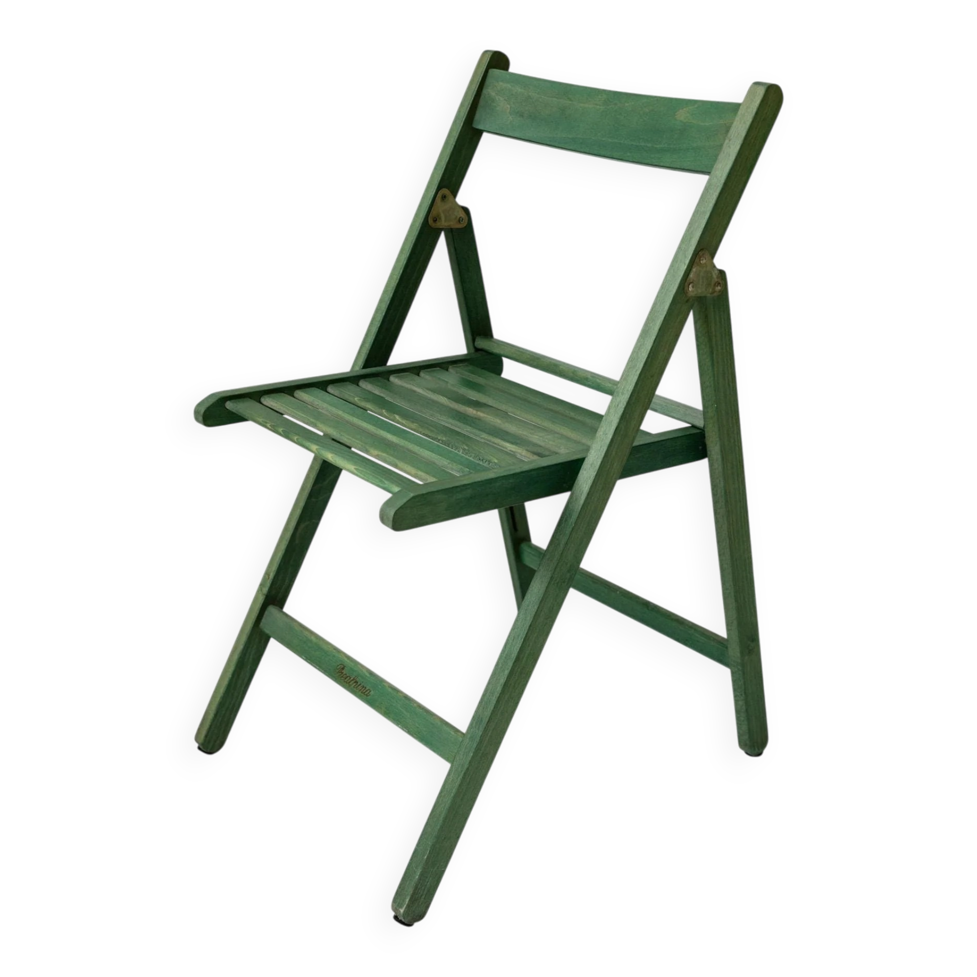 Chaise pliante vintage en bois des années 1970, par Realpina Italie, finition verte