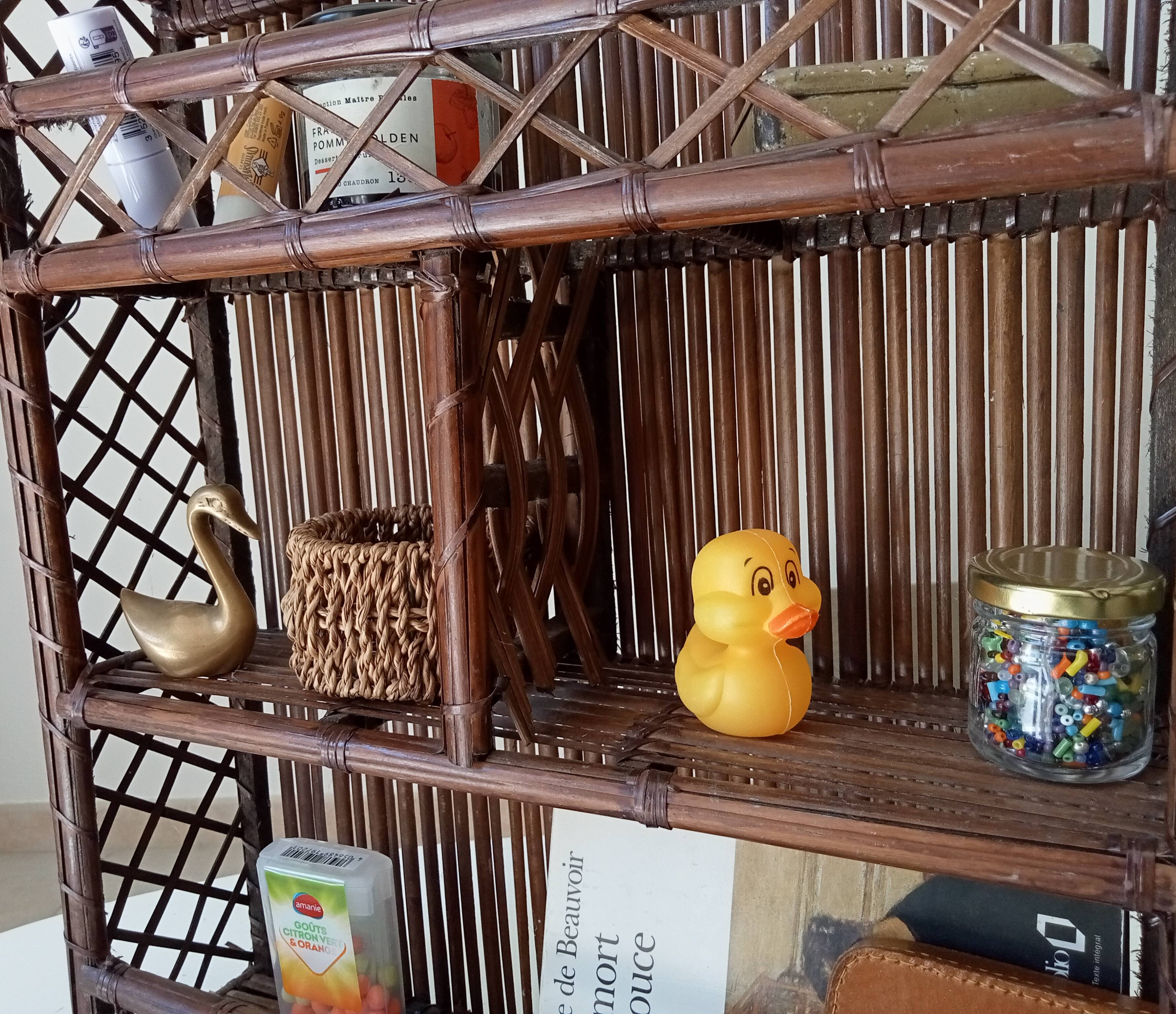 Vintage bamboo and rattan wall shelf from the 70s
