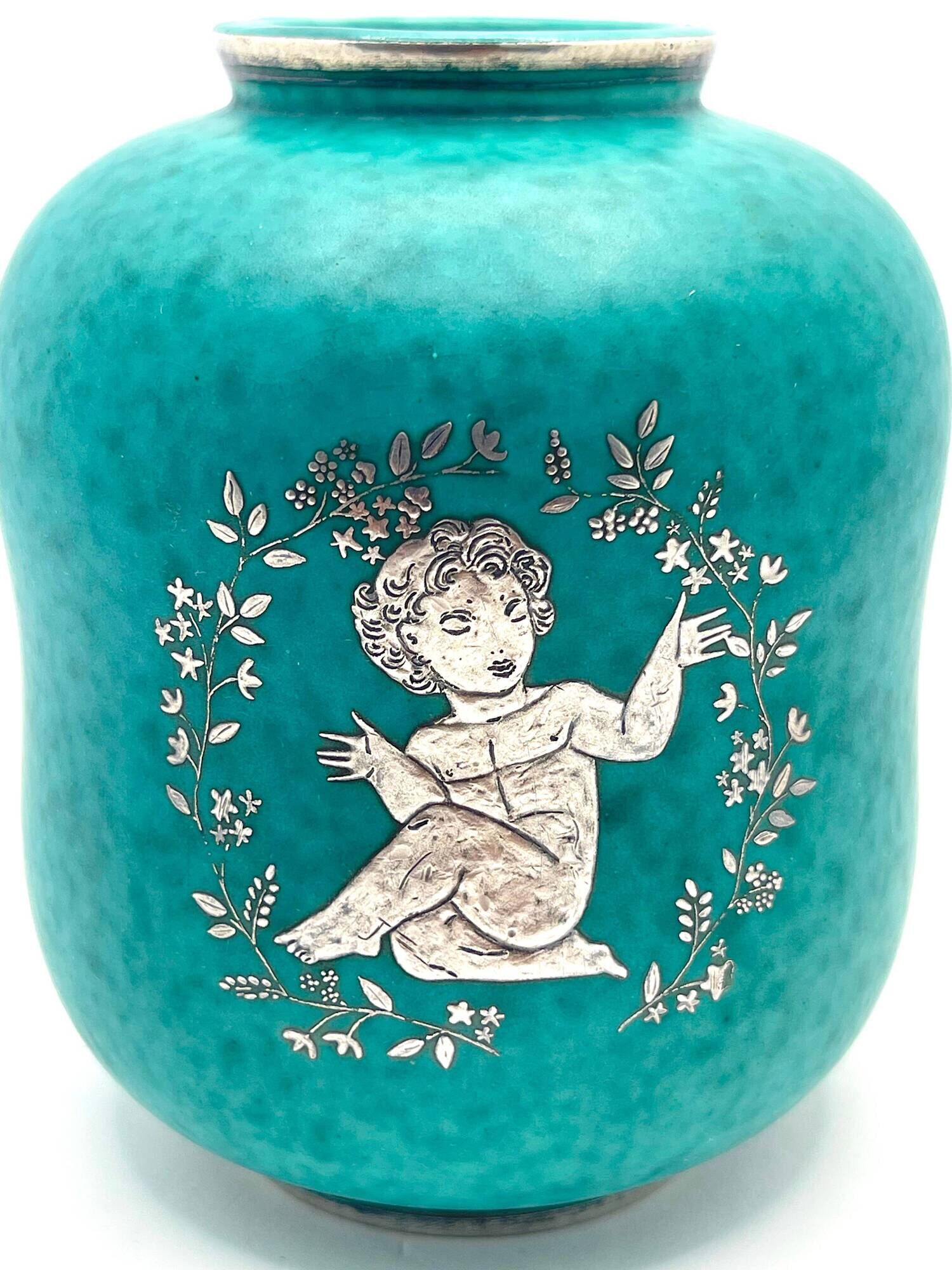 Gustavsberg vase Sweden signed Wilhelm Kage "Argenta", 1950