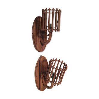 Rattan wall lamps