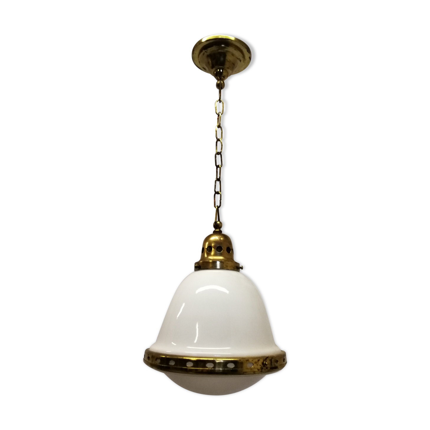 Brass and opaline hanging lamp