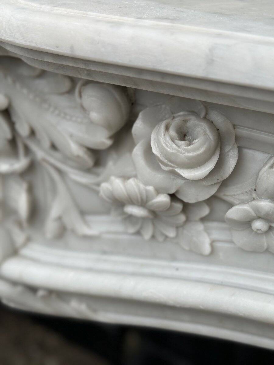 Imposing louis xv style fireplace in white carrara marble circa 1880