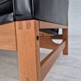 1960s, Danish 2-seater sofa in original condition, furniture leather, solid oak wood.