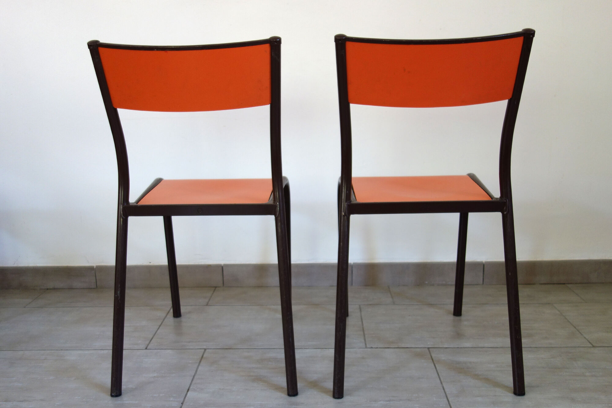 Set of 4 orange school chairs