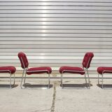 Space Age Chairs in Chrome and Velvet, 1970s, Set of 4