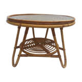 Round coffee table, double rattan trays