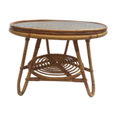 Round coffee table, double rattan trays