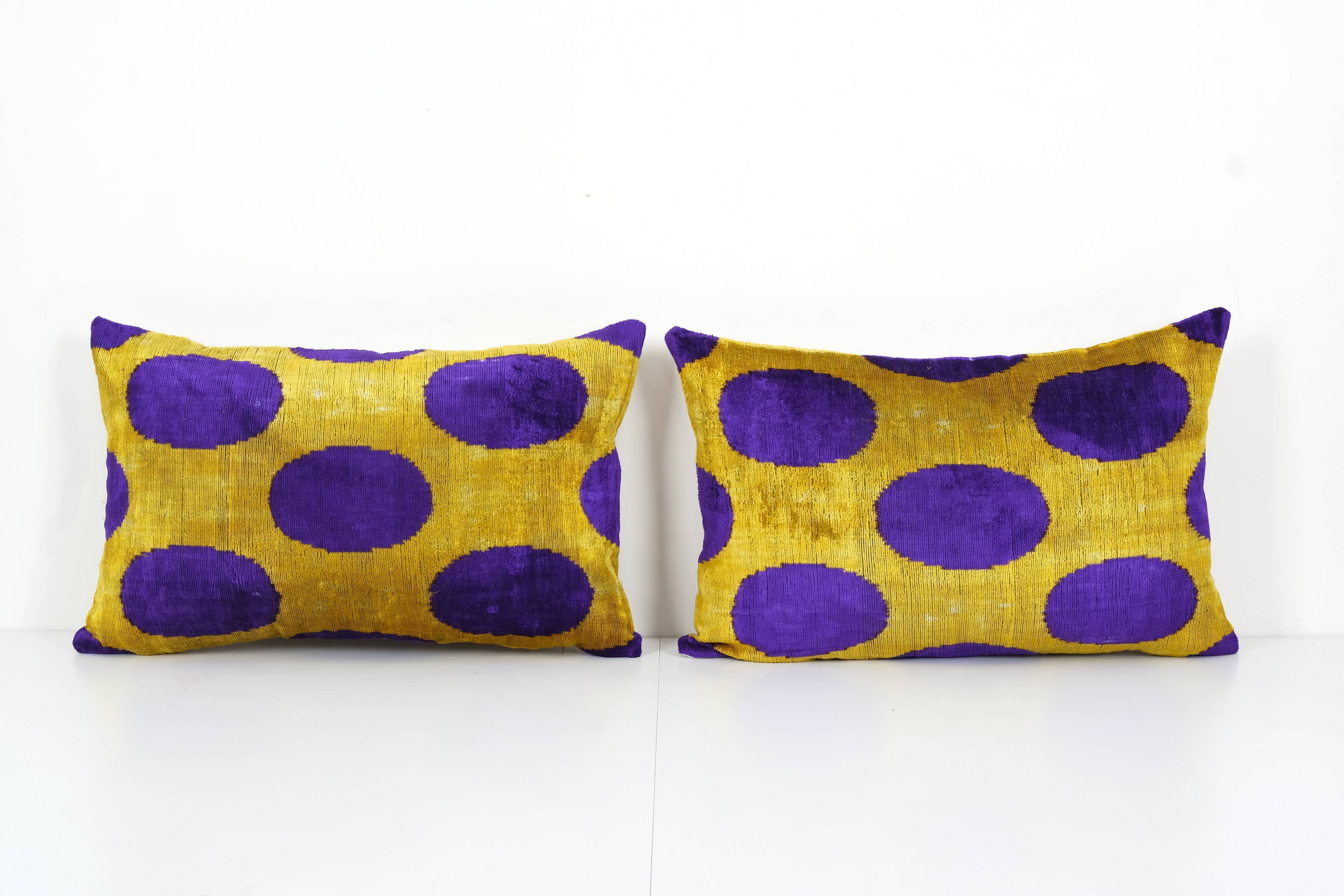 Silk ikat velvet lumbar pillow covers