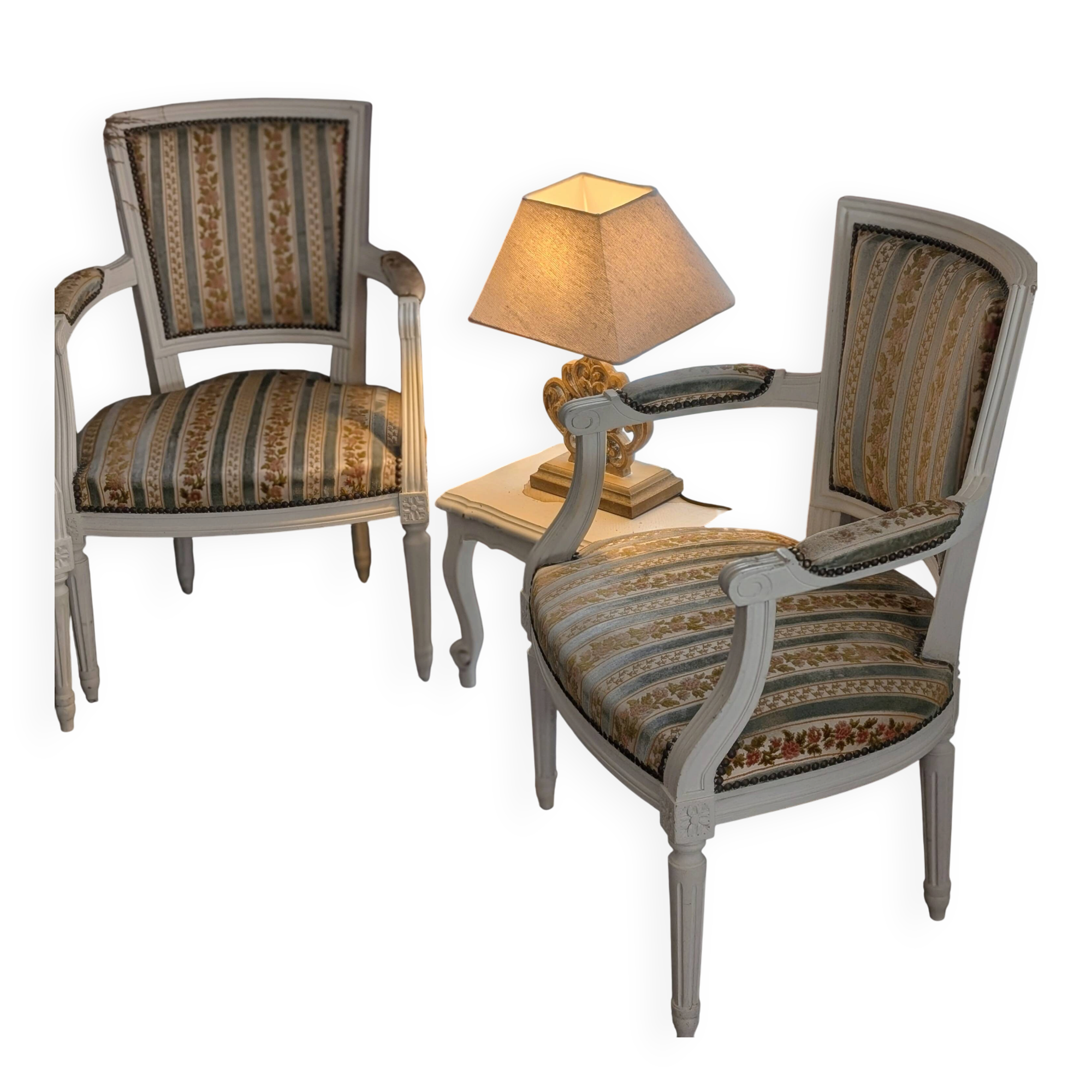Louis XVI salon: lot of a banquette and two armchairs