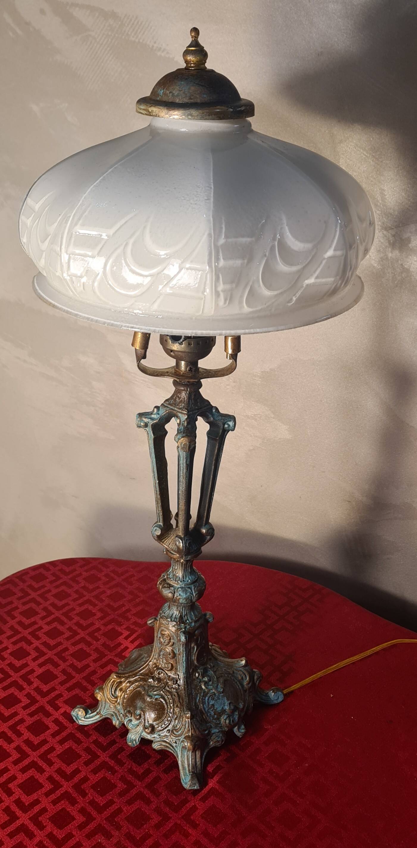 old lamp patina bronze steel and white opaline art deco 43x22