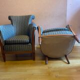 Pair of Art Deco style armchairs, refurbished. Upholstery fabric for armchairs.