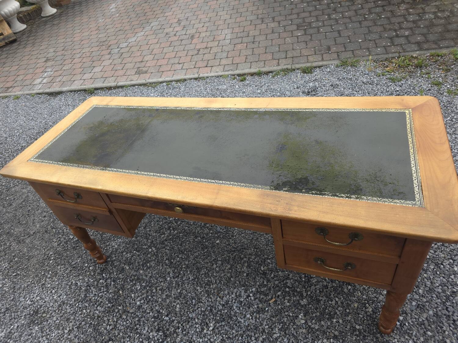 Solid cherry wood desk with leather top