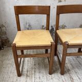Set of 4 elm straw chairs from the 50s