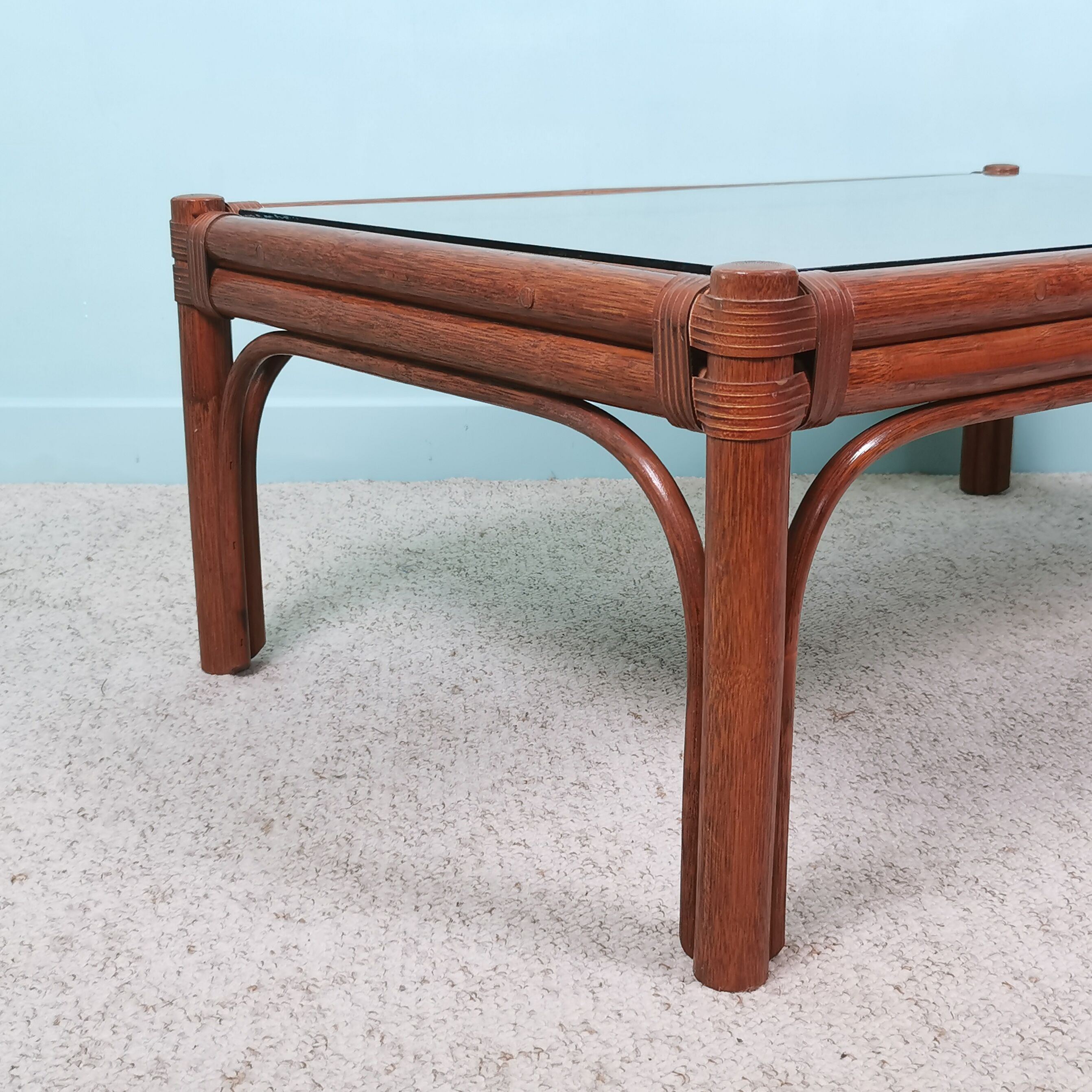 Bamboo and glass coffee table