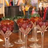 Series of 9 port glasses in cut and colored crystal, Saint-Louis, Bristol model