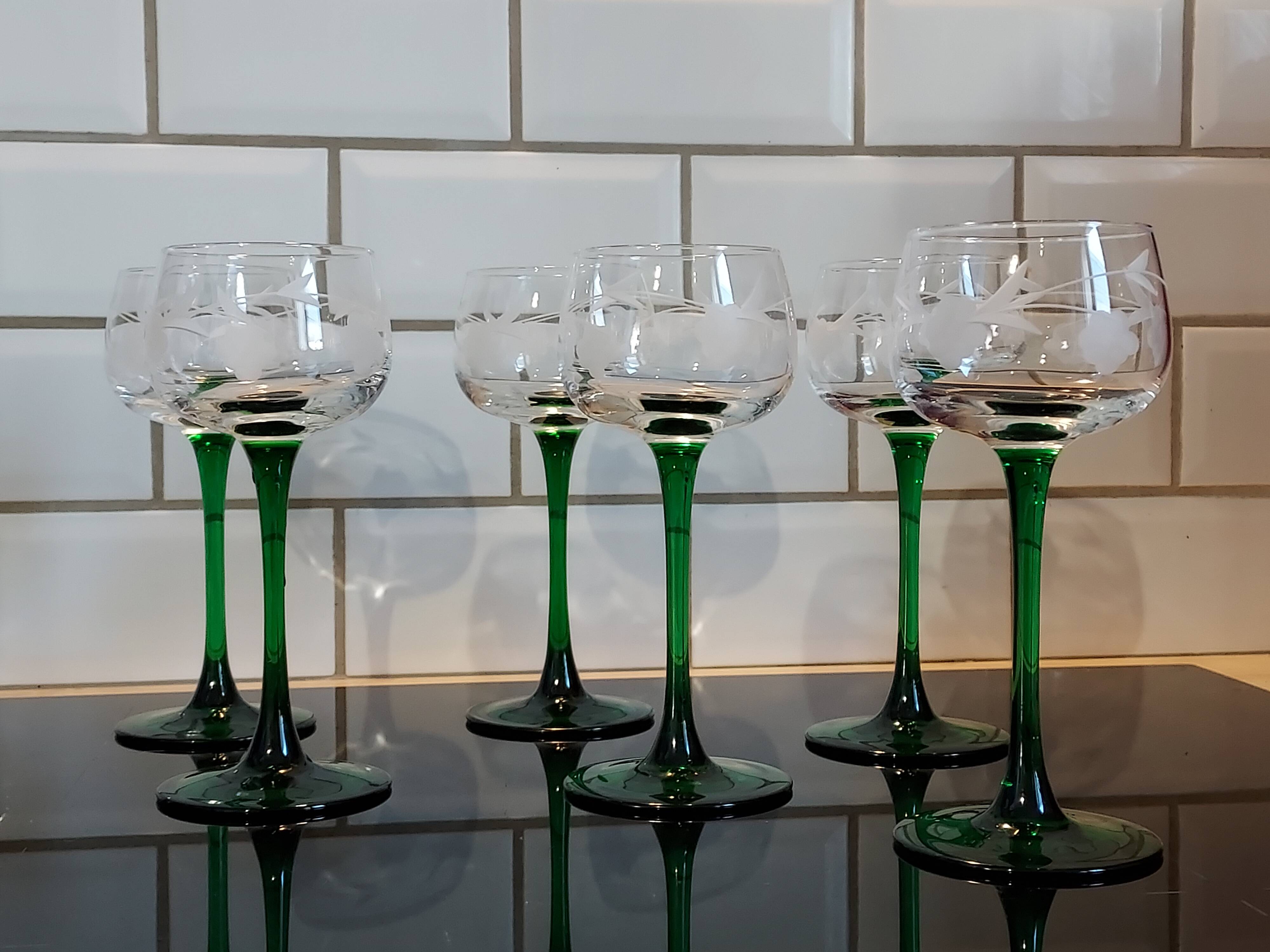 6 Alsace wine glasses art deco decor polished glass