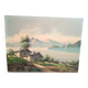 Painting landscape mountain lake Alps signed Pini 1950s