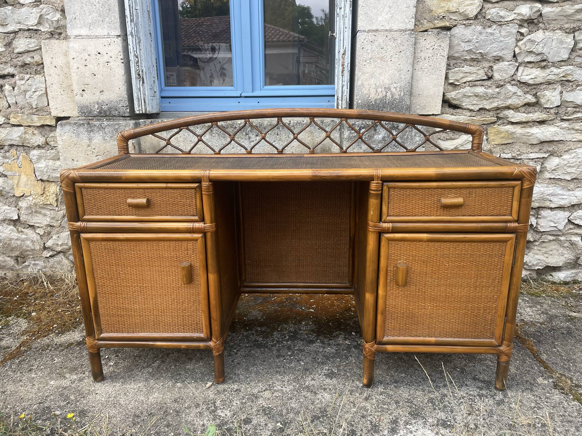 Vintage bamboo and rattan desk – 1960s-70s