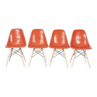 Orange Set (4) Herman Miller Original Eames DSW Dining Side Shell Chairs