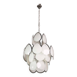 Vistosi White Murano Glass teardrop-shaped discs Chandelier, Italy, 1970s