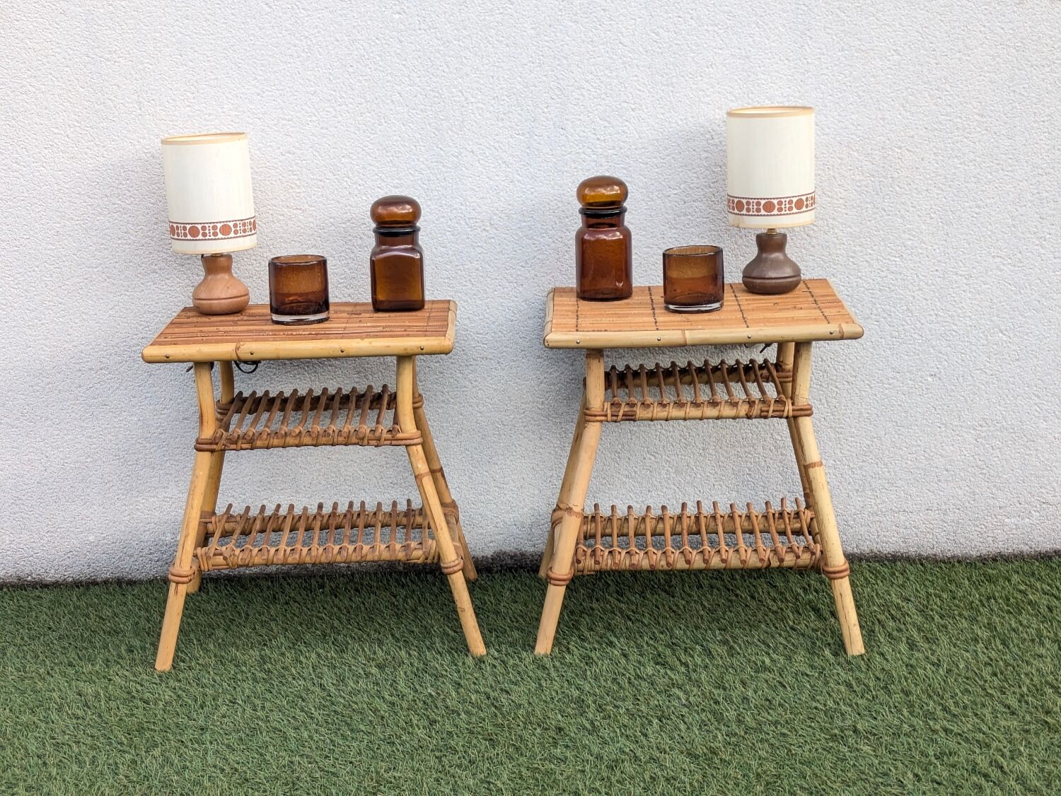 Pair of rattan bedside tables – Audoux Minet style