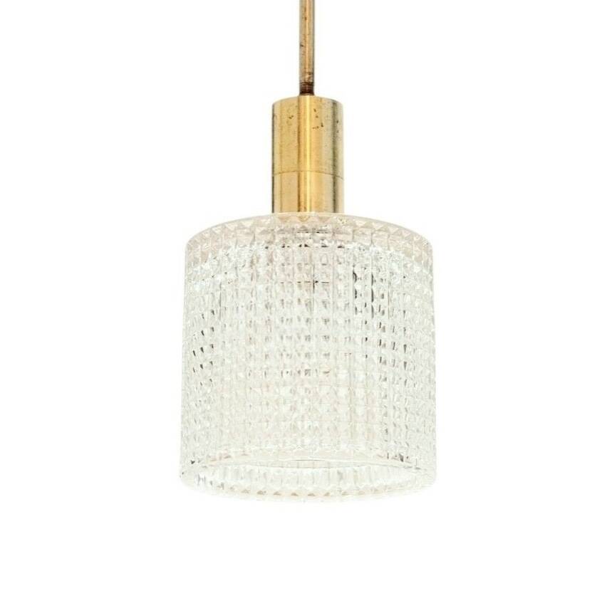 Mid-Century Scandinavian Crystal Glass & Brass Ceiling Light by Fagerlund