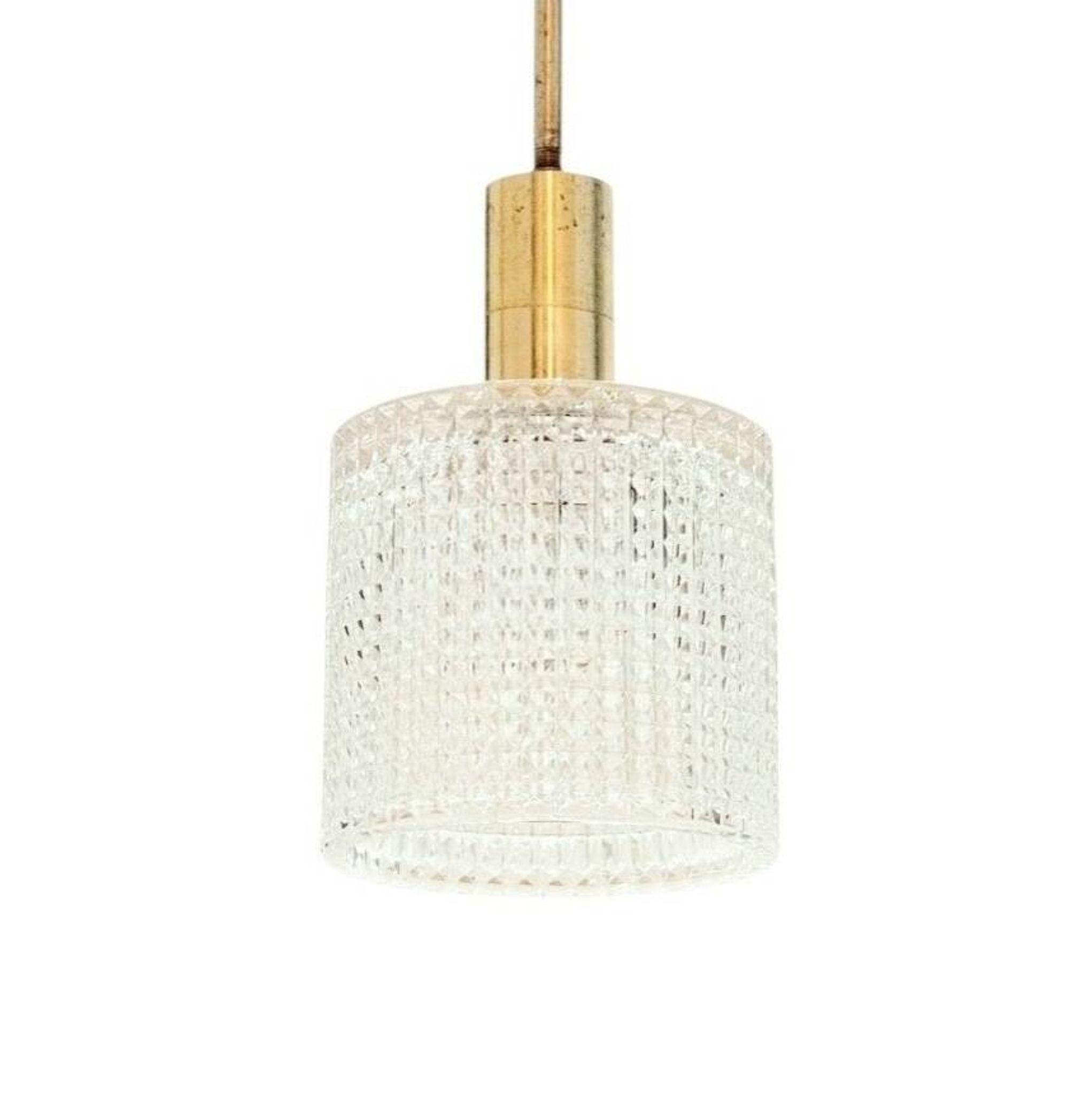 Mid-Century Scandinavian Crystal Glass & Brass Ceiling Light by Fagerlund