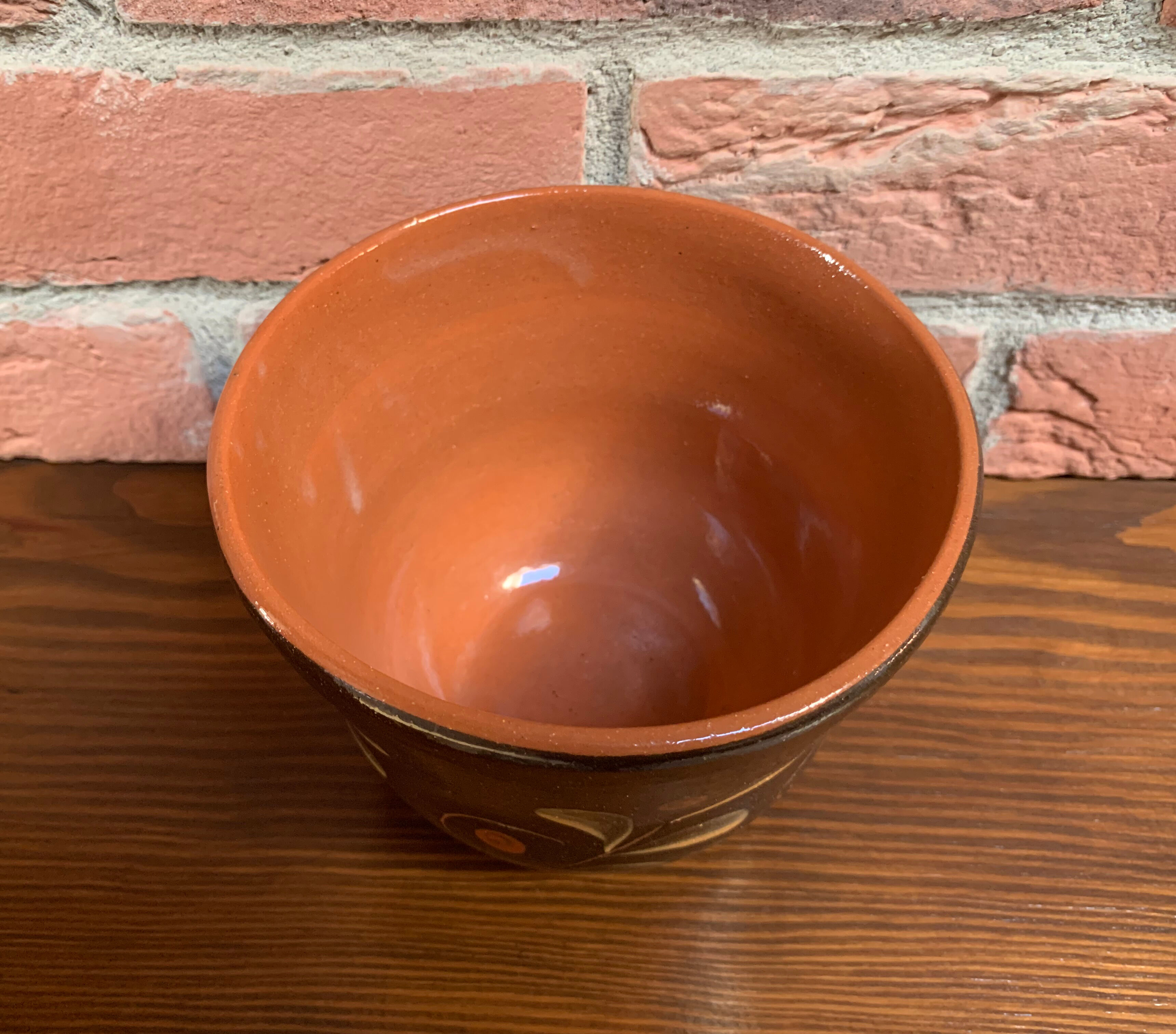 Dark Brown East German Planter with Floral Motif in the Style of Khokhloma