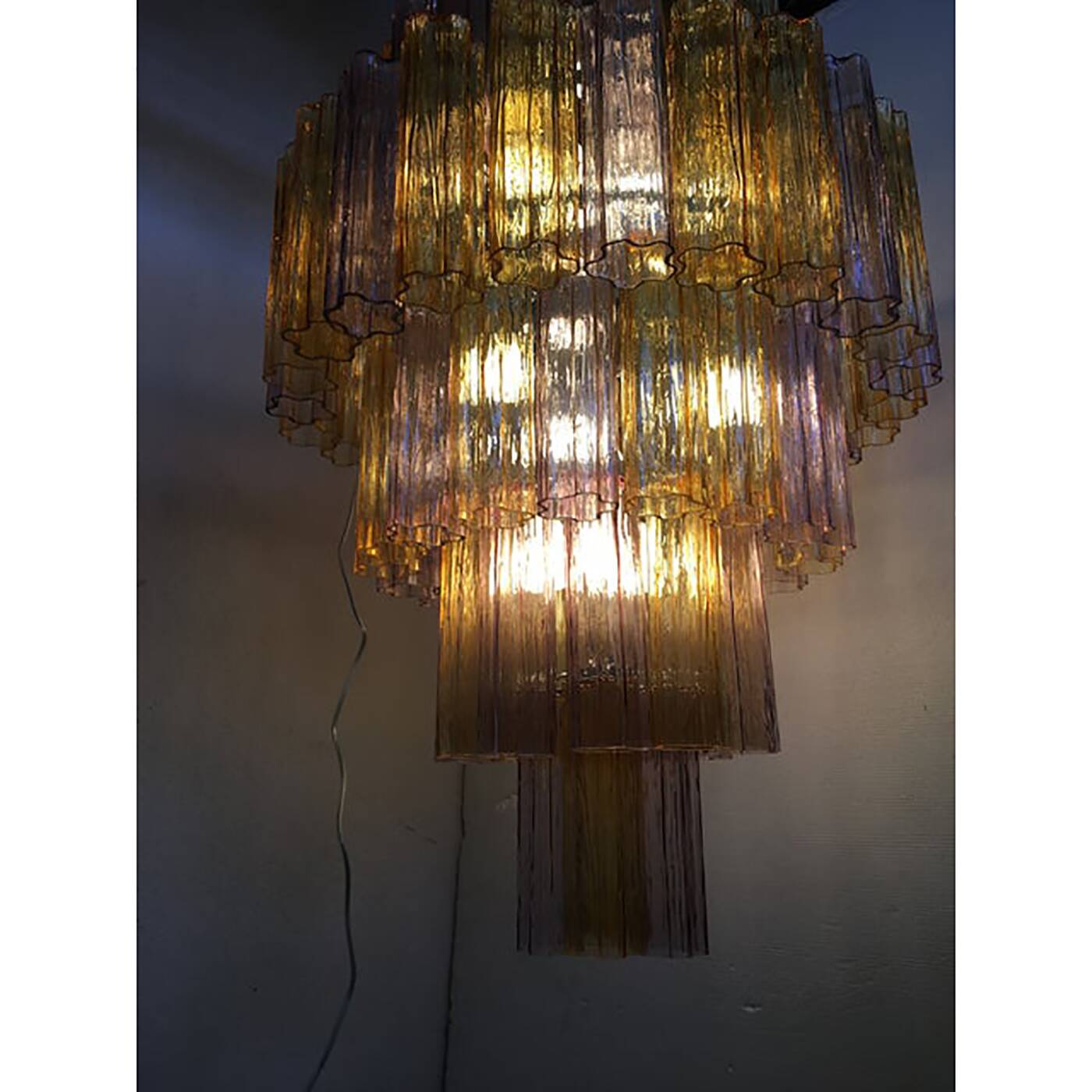 Murano Glass Amber and Violet Tronco Chandelier