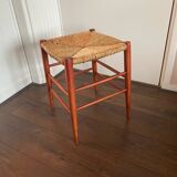 Mid-Century Wicker and Beech Stool, 1960s